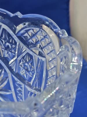 Antique US Glass Co 15150 Art Cut Vase Pinwheel Hobstar EAPG Marked U 1913 - Thumbnail 3