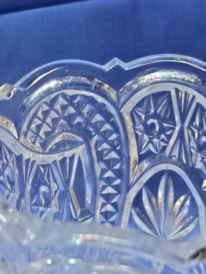 Antique US Glass Co 15150 Art Cut Vase Pinwheel Hobstar EAPG Marked U 1913 - Thumbnail 2