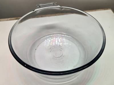 VINTAGE 1940'S PYREX FLAMEWARE Blue Tint Saucepan Bowl 832 B 7” - Thumbnail 5