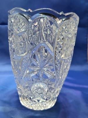 Antique US Glass Co 15150 Art Cut Vase Pinwheel Hobstar EAPG Marked U 1913 - Thumbnail 9