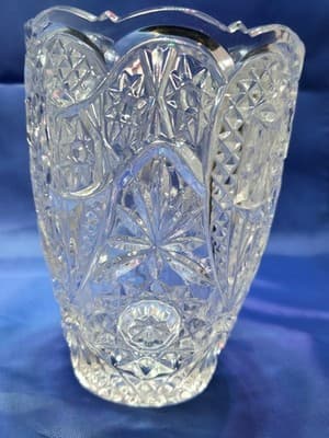 Antique US Glass Co 15150 Art Cut Vase Pinwheel Hobstar EAPG Marked U 1913 - Thumbnail 10