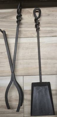 Vintage Wrought Iron Fireplace Tool Set - Twisted Rope Shepherd Hook Hearth 5-Pc - Thumbnail 8