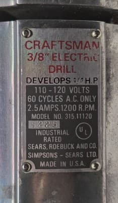 CRAFTSMAN 3/8" Electric Drill Model 315.11120 – Vintage Excellent Cond - Tested - Thumbnail 6