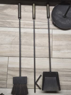 Vintage MCM Mid Century Modern Fireplace Tool Set Brass Cylinder Handles Seymour - Thumbnail 4