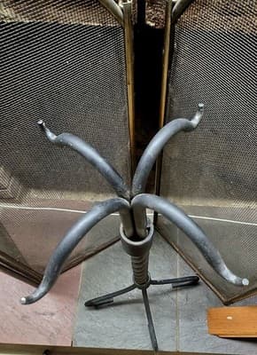 Vintage Wrought Iron Fireplace Tool Set - Twisted Rope Shepherd Hook Hearth 5-Pc - Thumbnail 3