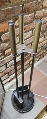 Vintage MCM Mid Century Modern Fireplace Tool Set Brass Cylinder Handles Seymour - Thumbnail 7