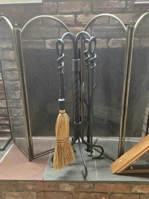 Vintage Wrought Iron Fireplace Tool Set - Twisted Rope Shepherd Hook Hearth 5-Pc - Thumbnail 10