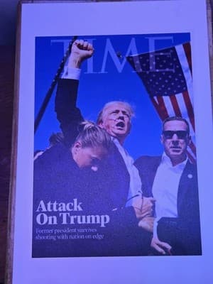 PRES. TRUMP Time Cover Assassination Pic 8.5x11 1/4" White PVC Print W/hardware - Thumbnail 6