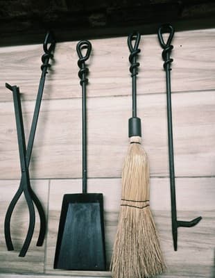 Vintage Wrought Iron Fireplace Tool Set - Twisted Rope Shepherd Hook Hearth 5-Pc - Thumbnail 7