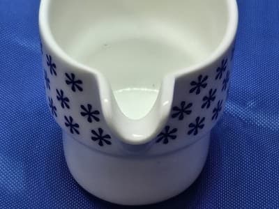 Vintage Gustavsberg Sweden Bone China Creamer Jug Blue Floral Mid Century MCM - Thumbnail 2