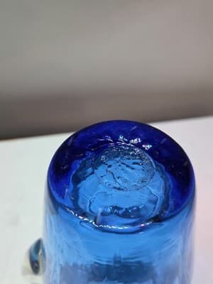 Vintage Hand Blown Cobalt Blue Glass Pitcher Creamer Rough Pontil Clear Handle - Thumbnail 4