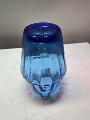 Vintage Hand Blown Cobalt Blue Glass Pitcher Creamer Rough Pontil Clear Handle - Thumbnail 5
