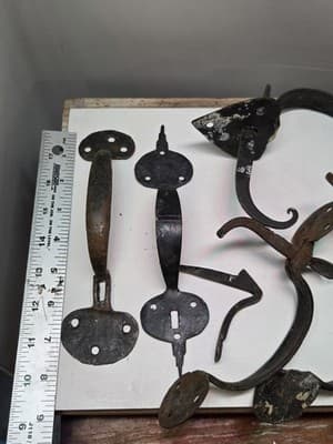 LOT Of ANTIQUE WROUGHT IRON DOOR HARDWARE 1800-1900 Door Handles- Suffolk - Thumbnail 5