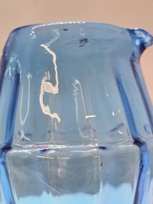 Vintage Hand Blown Cobalt Blue Glass Pitcher Creamer Rough Pontil Clear Handle - Thumbnail 7