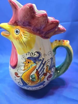 Large Italian Pottery Rooster Pitcher Sea Dragon 8 1/2" - Thumbnail 3