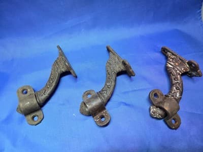 3 Antique Cast Iron Handrail Brackets Set 1890 Wellesley MA Barn Salvag Eastlake - Thumbnail 2