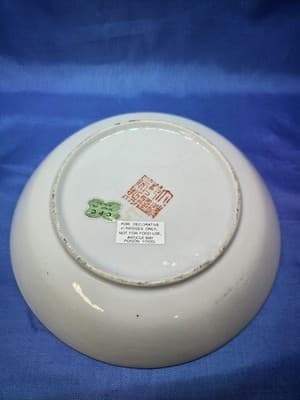 Vintage CPC Macau Hand Painted Porcelain Plate Fan Pattern Bird Floral - Thumbnail 4