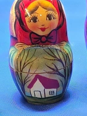 Signed Russian Nesting Dolls Matryoshka 5pc Little Red Riding Hood Fairy Tale - Thumbnail 5