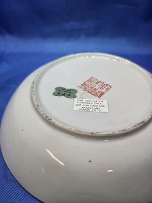Vintage CPC Macau Hand Painted Porcelain Plate Fan Pattern Bird Floral - Thumbnail 3