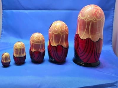 Signed Russian Nesting Dolls Matryoshka 5pc Little Red Riding Hood Fairy Tale - Thumbnail 7