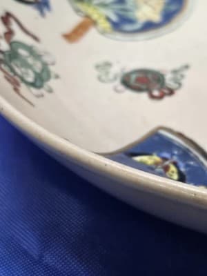 Vintage CPC Macau Hand Painted Porcelain Plate Fan Pattern Bird Floral - Thumbnail 6