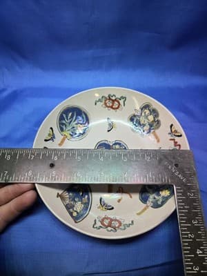 Vintage CPC Macau Hand Painted Porcelain Plate Fan Pattern Bird Floral - Thumbnail 2