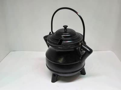 Cast iron Cauldron w. Lid and Handles,Perfect For Smudging, Incense Burner - Thumbnail 2