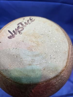 Vintage Justice Pottery Signed Stoneware Pitcher Hand Thrown Studio Art Jug - Thumbnail 3