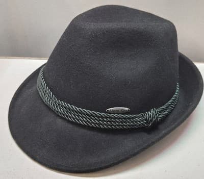 Vtg Alpen Kitz Austria 100% Wool Fedora Hat Grey Logo Conchos Rope Band OS