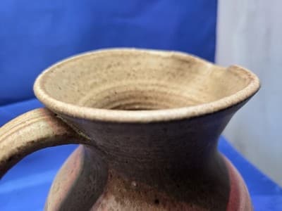 Vintage Justice Pottery Signed Stoneware Pitcher Hand Thrown Studio Art Jug - Thumbnail 5