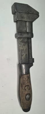 Antique 1880s L Coes Adjustable Monkey Wrench, Historic Wooden Knife Handle - Thumbnail 2