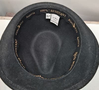 Vtg Alpen Kitz Austria 100% Wool Fedora Hat Grey Logo Conchos Rope Band OS - Thumbnail 5