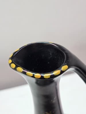 Vintage 1962 Gouda Holland Matte Black Handled Pitcher Vase – Hand-Painted &Sign - Thumbnail 5