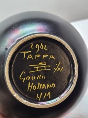 Vintage 1962 Gouda Holland Matte Black Handled Pitcher Vase – Hand-Painted &Sign - Thumbnail 4