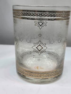 Vintage Cera Lowball (Or Rocks) Glass - 24k Gold Rims and Embossed Glass - Thumbnail 6