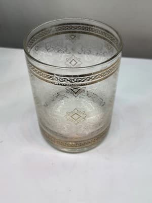 Vintage Cera Lowball (Or Rocks) Glass - 24k Gold Rims and Embossed Glass - Thumbnail 2