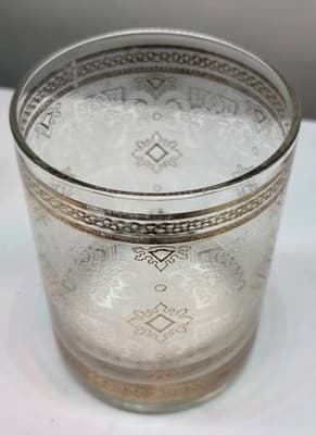 Vintage Cera Lowball (Or Rocks) Glass - 24k Gold Rims and Embossed Glass - Thumbnail 5