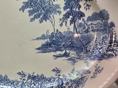 Vintage Swinnertons The Ferry Blue White Oval Serving Platter 15” Staffordshire - Thumbnail 3