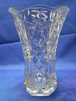 VTG Anchor Hocking EAPC Clear Glass Vase Early America Prescut Star of David 10" - Thumbnail 7