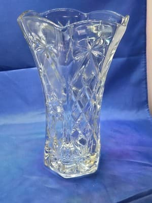 VTG Anchor Hocking EAPC Clear Glass Vase Early America Prescut Star of David 10" - Thumbnail 2