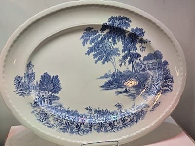 Vintage Swinnertons The Ferry Blue White Oval Serving Platter 15” Staffordshire - Thumbnail 4