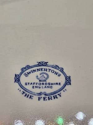 Vintage Swinnertons The Ferry Blue White Oval Serving Platter 15” Staffordshire - Thumbnail 5