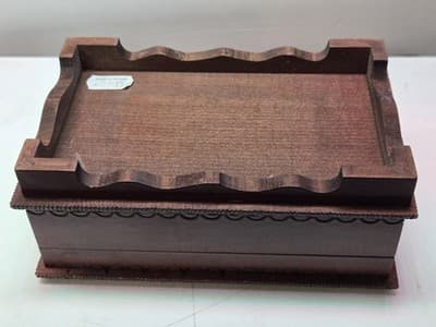 Vintage Polish Pyrography Wooden Box Hand Carved Brass Inlay Folk Art Poland - Thumbnail 6