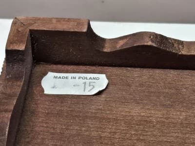 Vintage Polish Pyrography Wooden Box Hand Carved Brass Inlay Folk Art Poland - Thumbnail 7