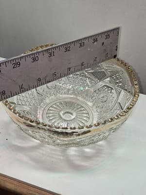 Vintage Pressed Glass Bowl W/ Gold Accents - Thumbnail 2