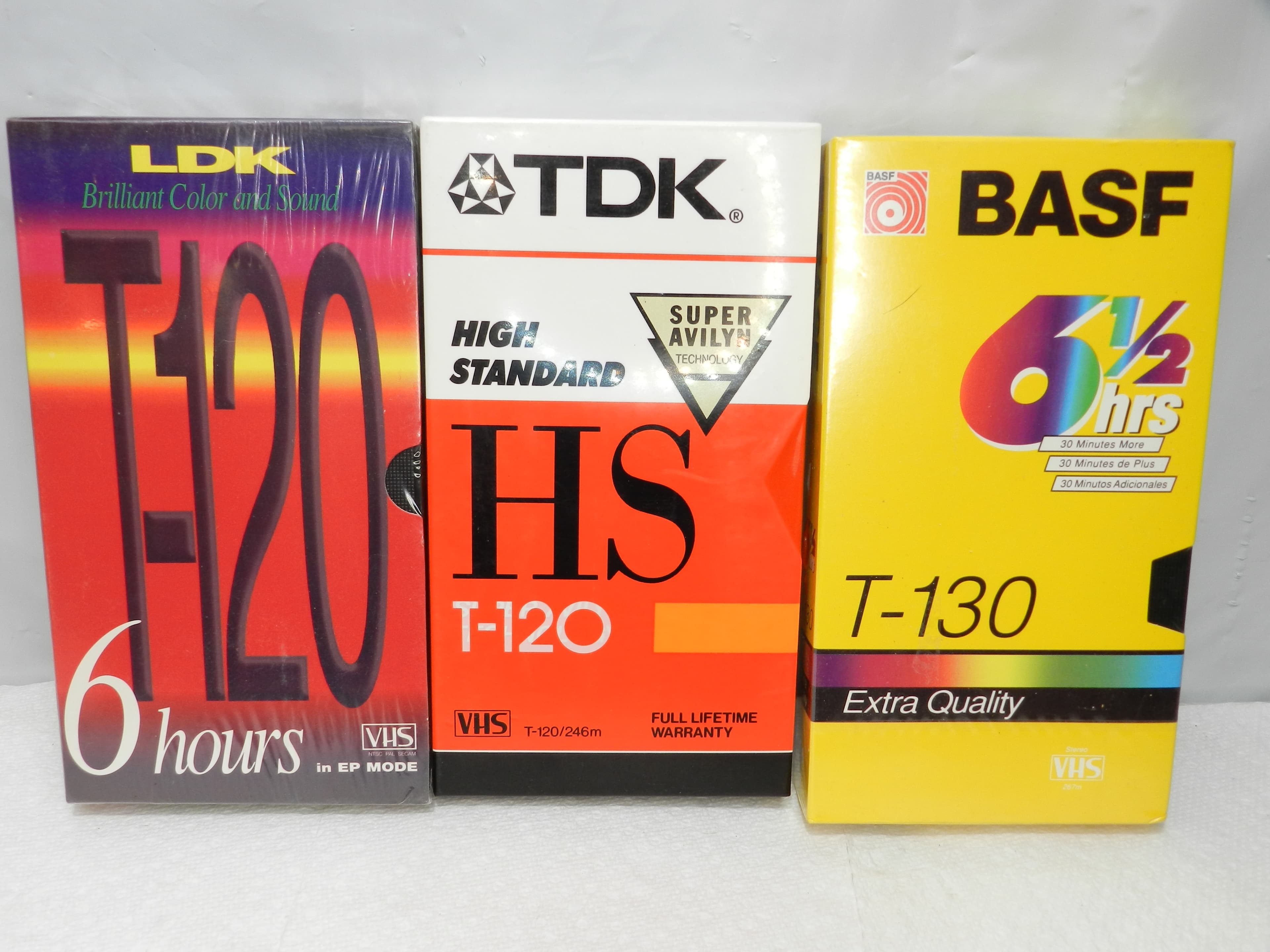 3 New Sealed VHS Tapes LDK BASF TDK T-130 T-120 6 - 6.5 hrs N64J