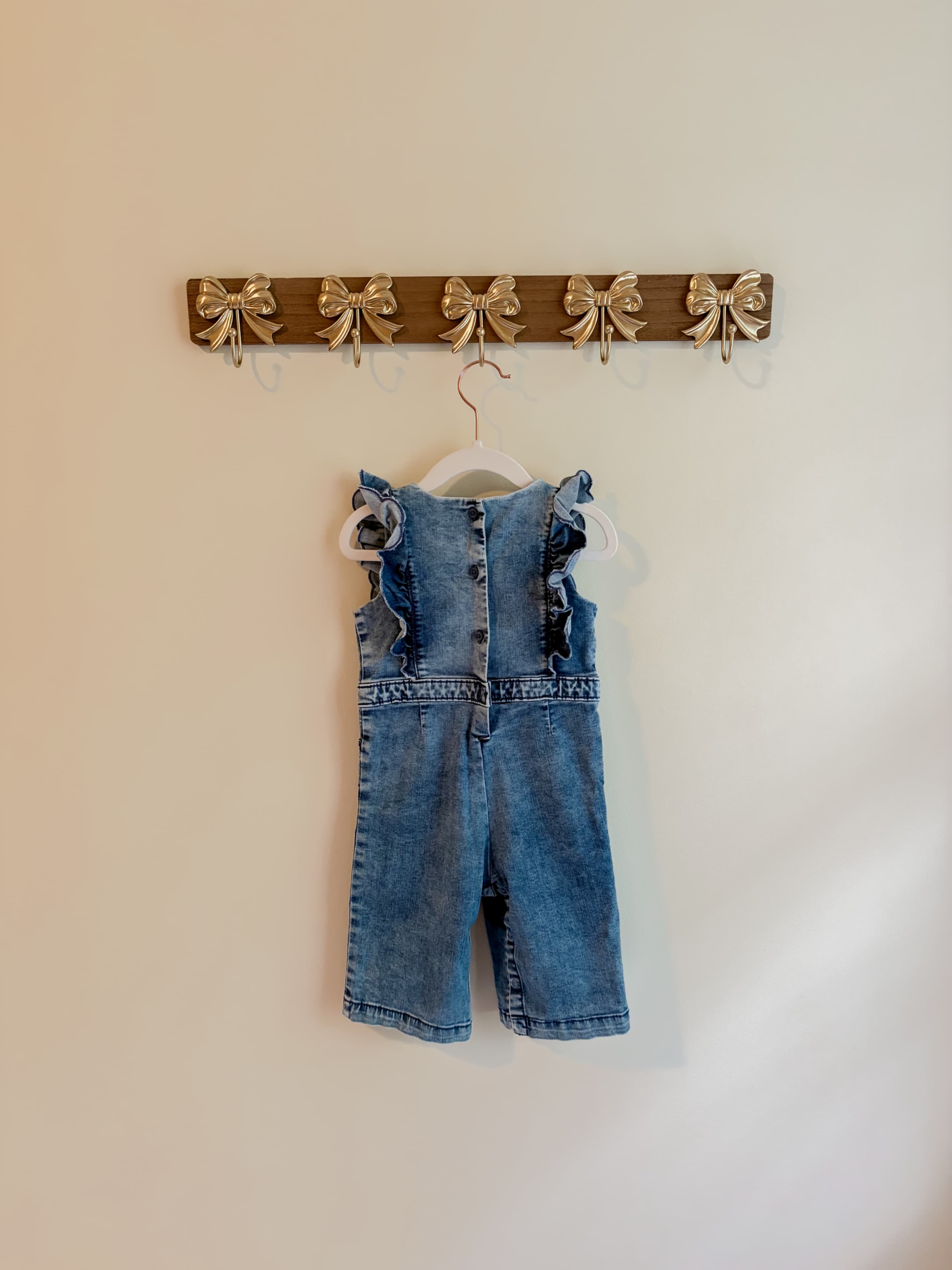 Janie and Jack Girls size 18-24 months Denim Ruffle Romper - Thumbnail 2