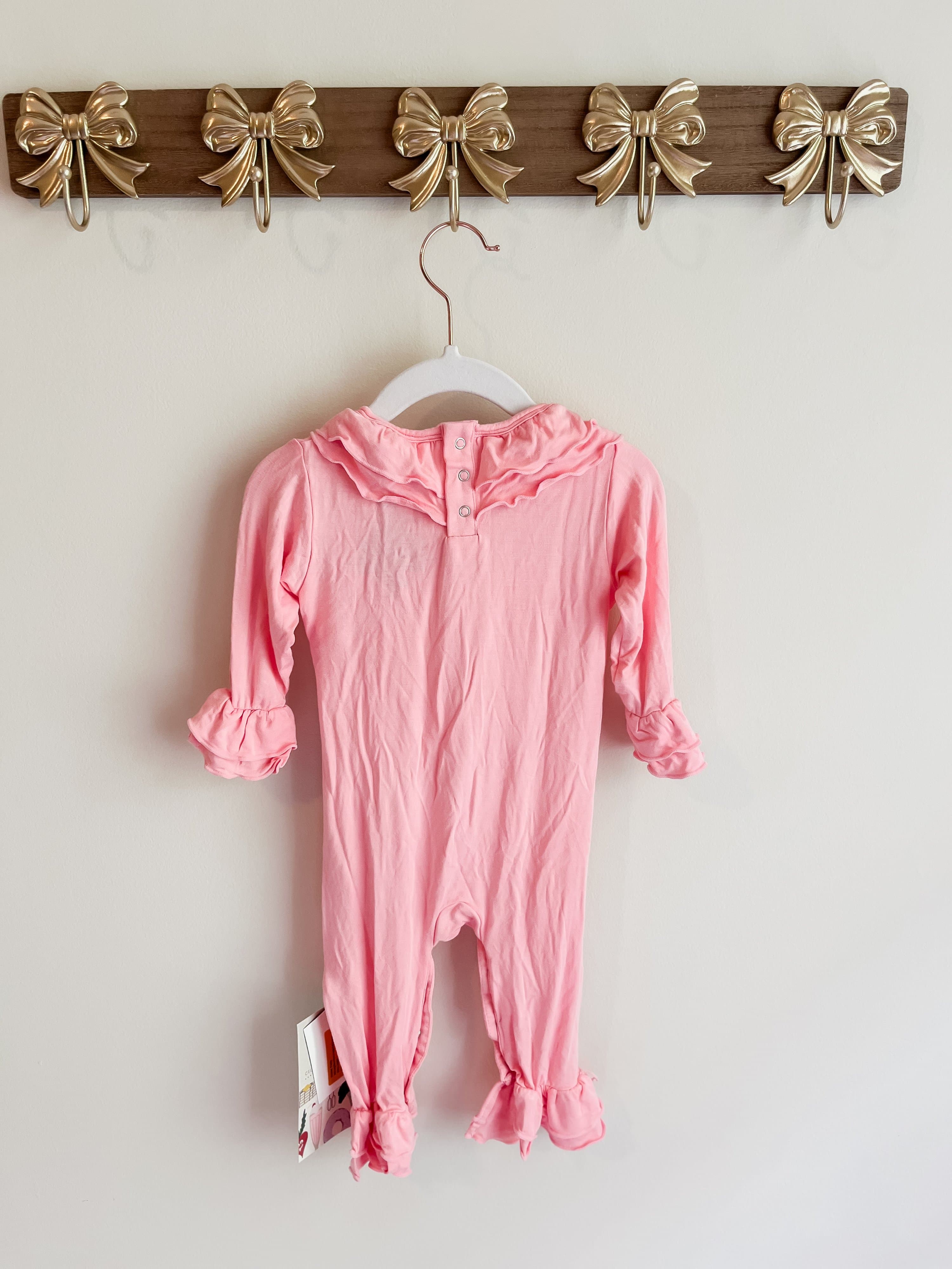 Kickee Pants NWT girls size 6-12 months Pink Ruffled Baby Romper - Thumbnail 2