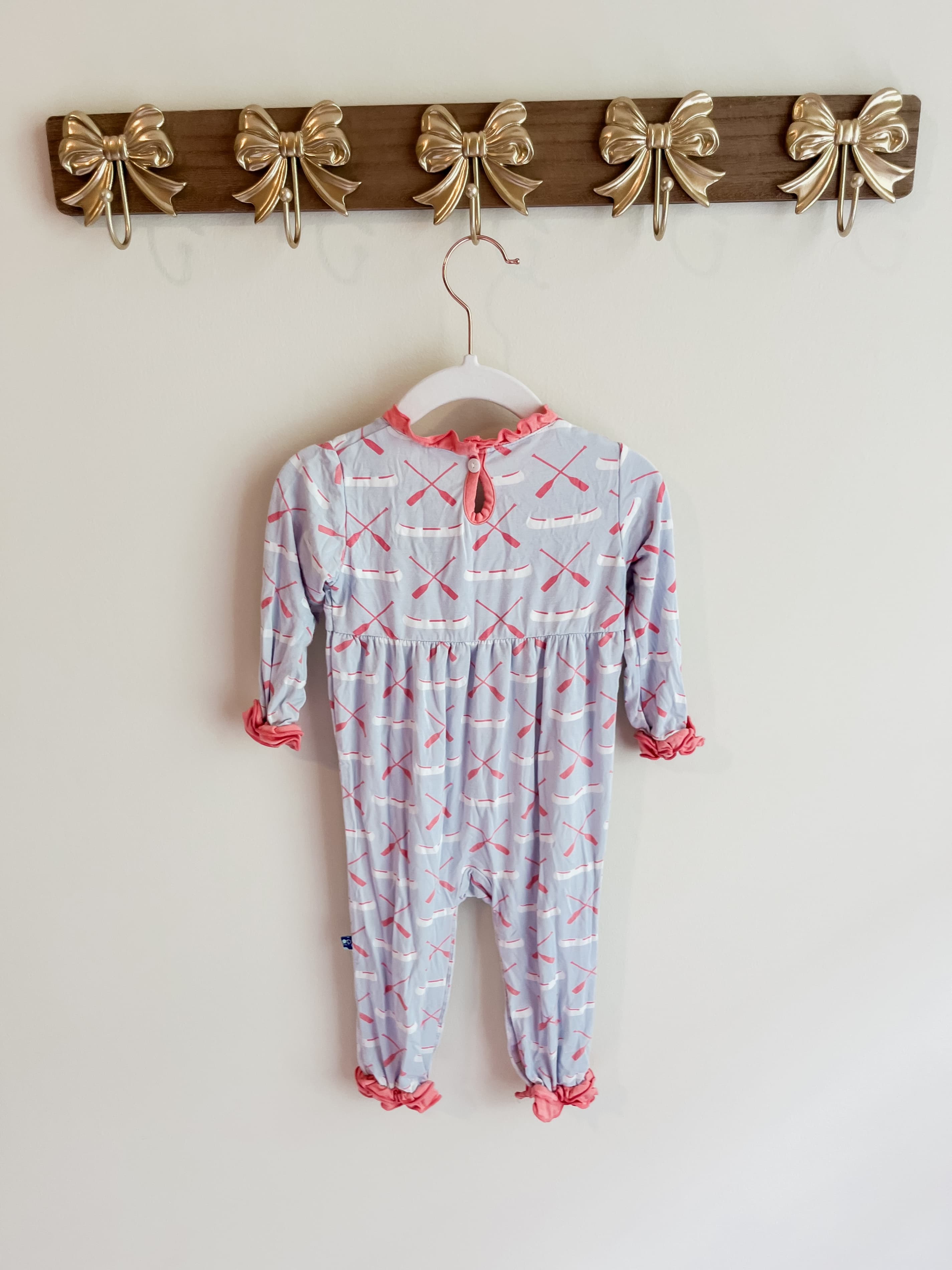 Kickee Pants size 6-12 months Baby Romper with Pink Trim and Paddle Print - Thumbnail 2
