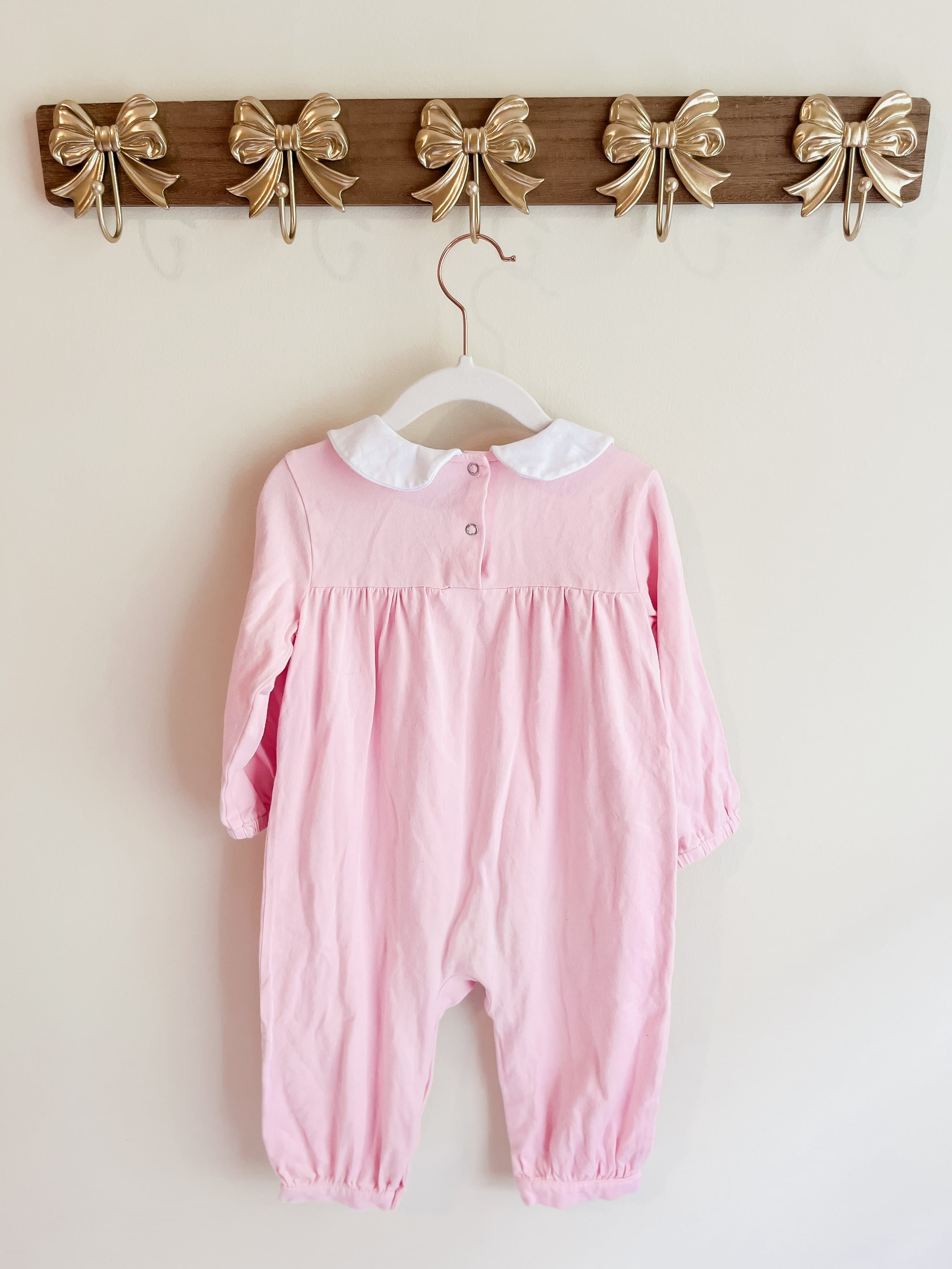 Stitchy Fish girls 2T Pink Baby Romper with White Collar - Thumbnail 2